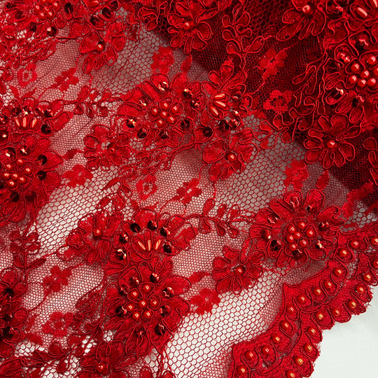 Beaded & Corded Lace Fabric Embroidered on 100% Polyester Net Mesh | Lace USA