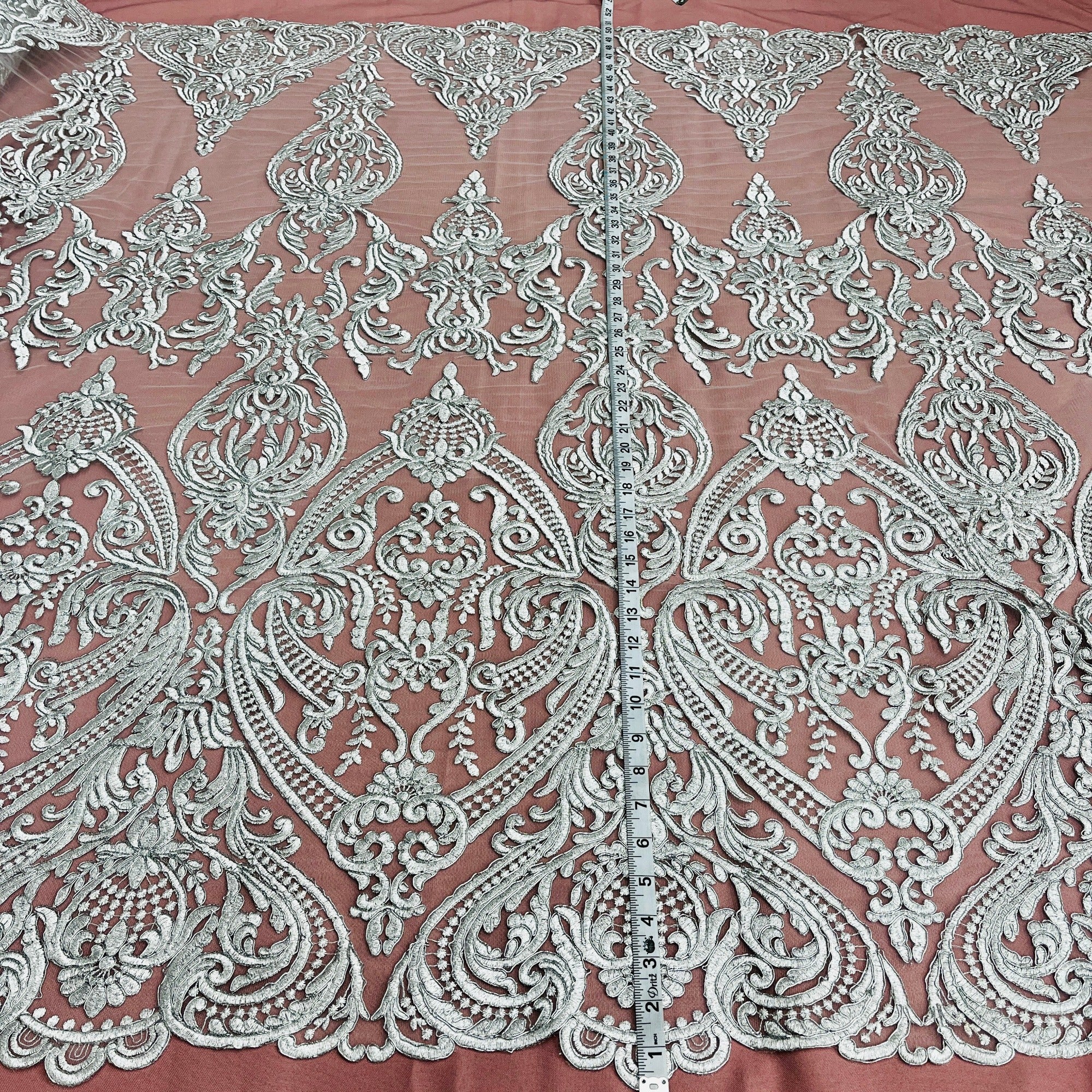 Corded Bridal Lace Fabric Embroidered on 100% Polyester Net Mesh | Lace USA