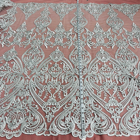 Corded Bridal Lace Fabric Embroidered on 100% Polyester Net Mesh | Lace USA