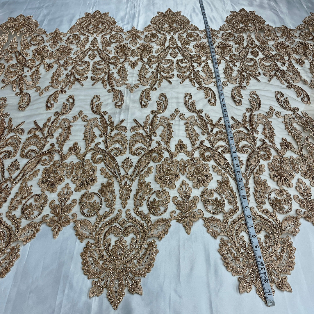 Beaded & Corded Bridal Lace Fabric Embroidered on 100% Polyester Net Mesh | Lace USA