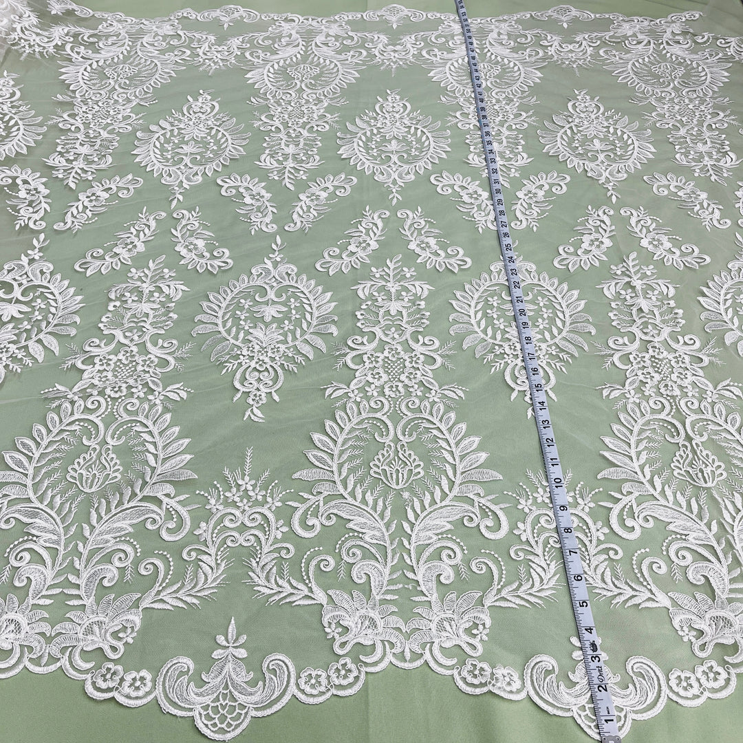 Corded Bridal Lace Fabric Embroidered on 100% Polyester Net Mesh | Lace USA