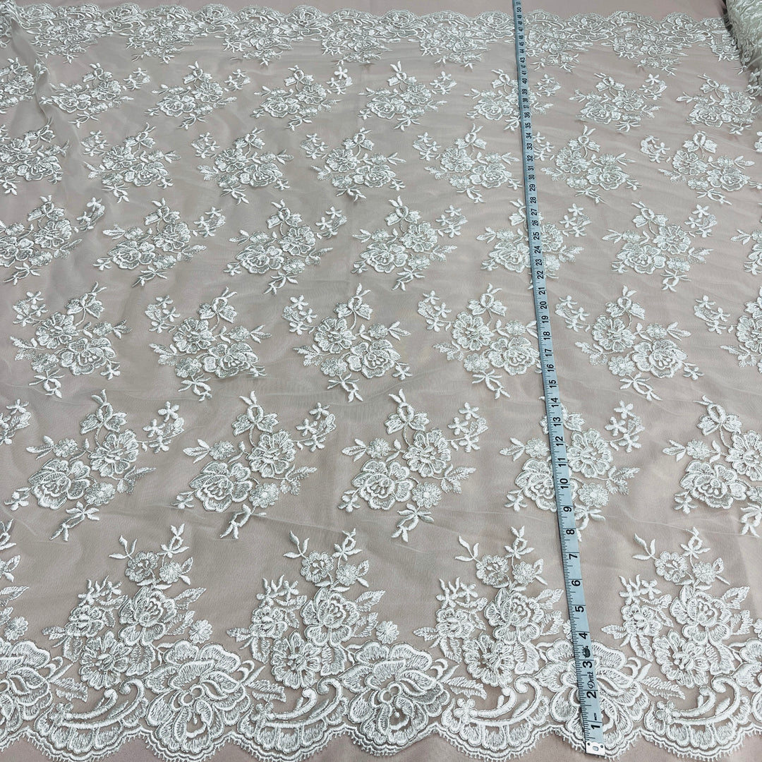 Corded Bridal Lace Fabric Embroidered on 100% Polyester Net Mesh | Lace USA