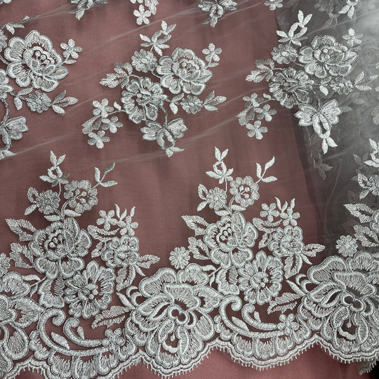 Corded Bridal Lace Fabric Embroidered on 100% Polyester Net Mesh | Lace USA