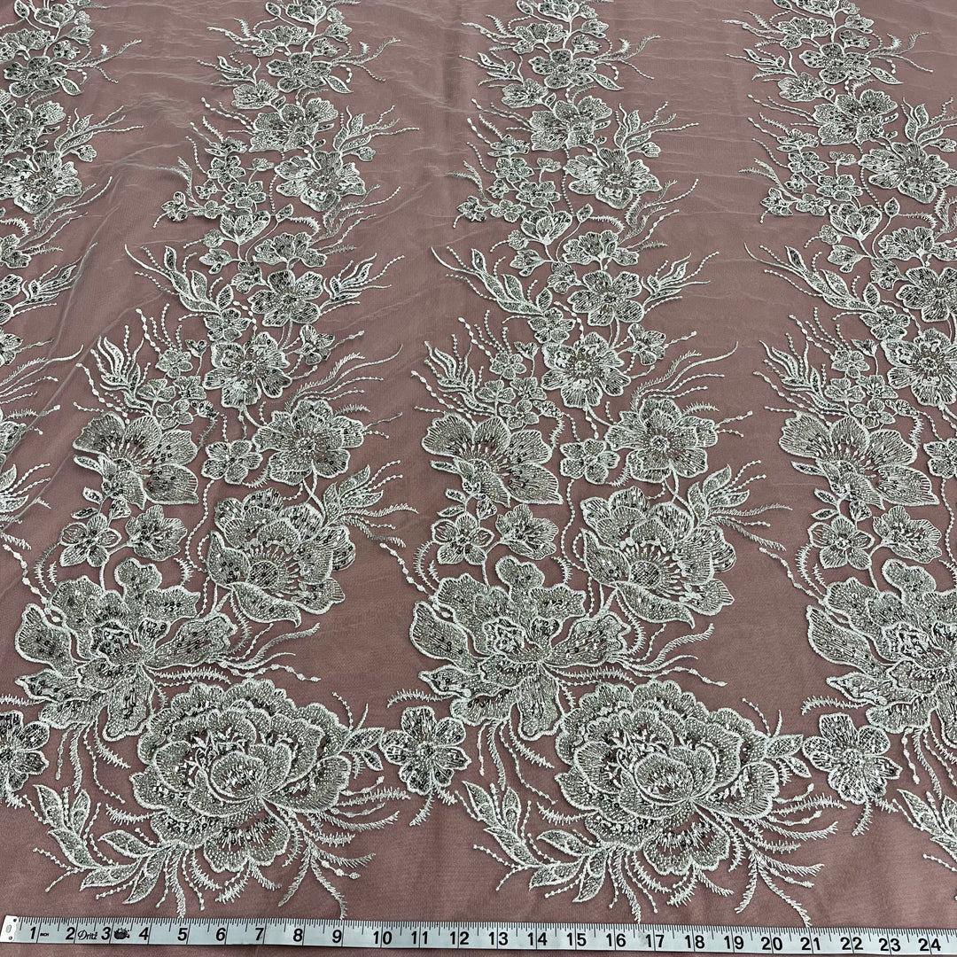 Beaded Lace Fabric Embroidered on 100% Polyester Net Mesh | Lace USA