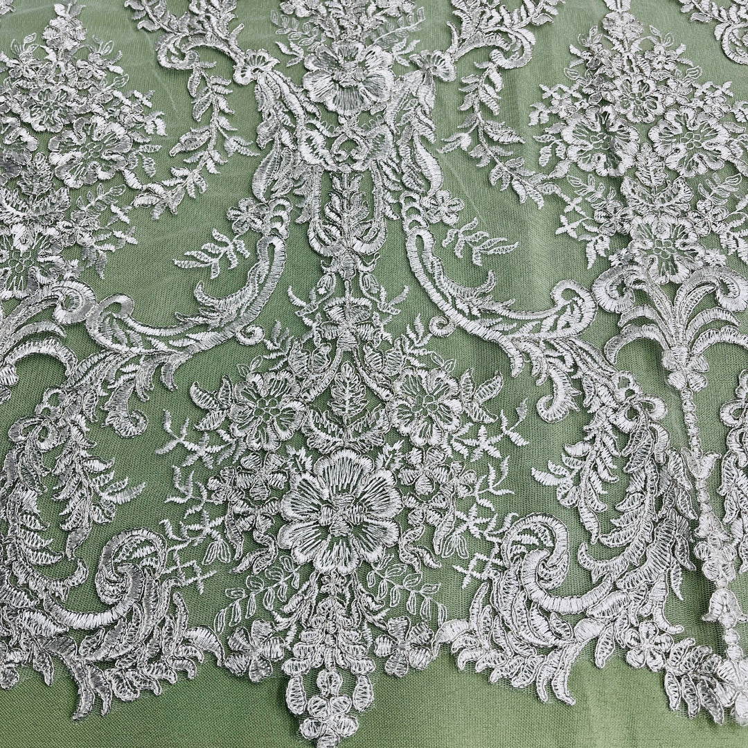 Corded Bridal Lace Fabric Embroidered on 100% Polyester Net Mesh | Lace USA