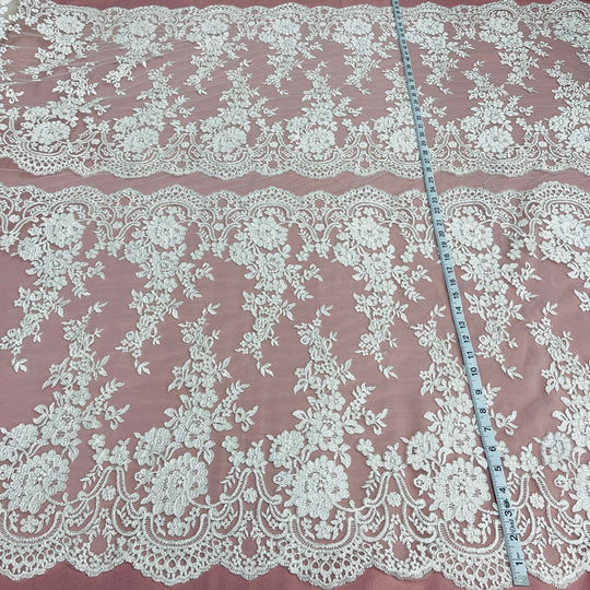 Corded Bridal Lace Fabric Embroidered on 100% Polyester Net Mesh | Lace USA