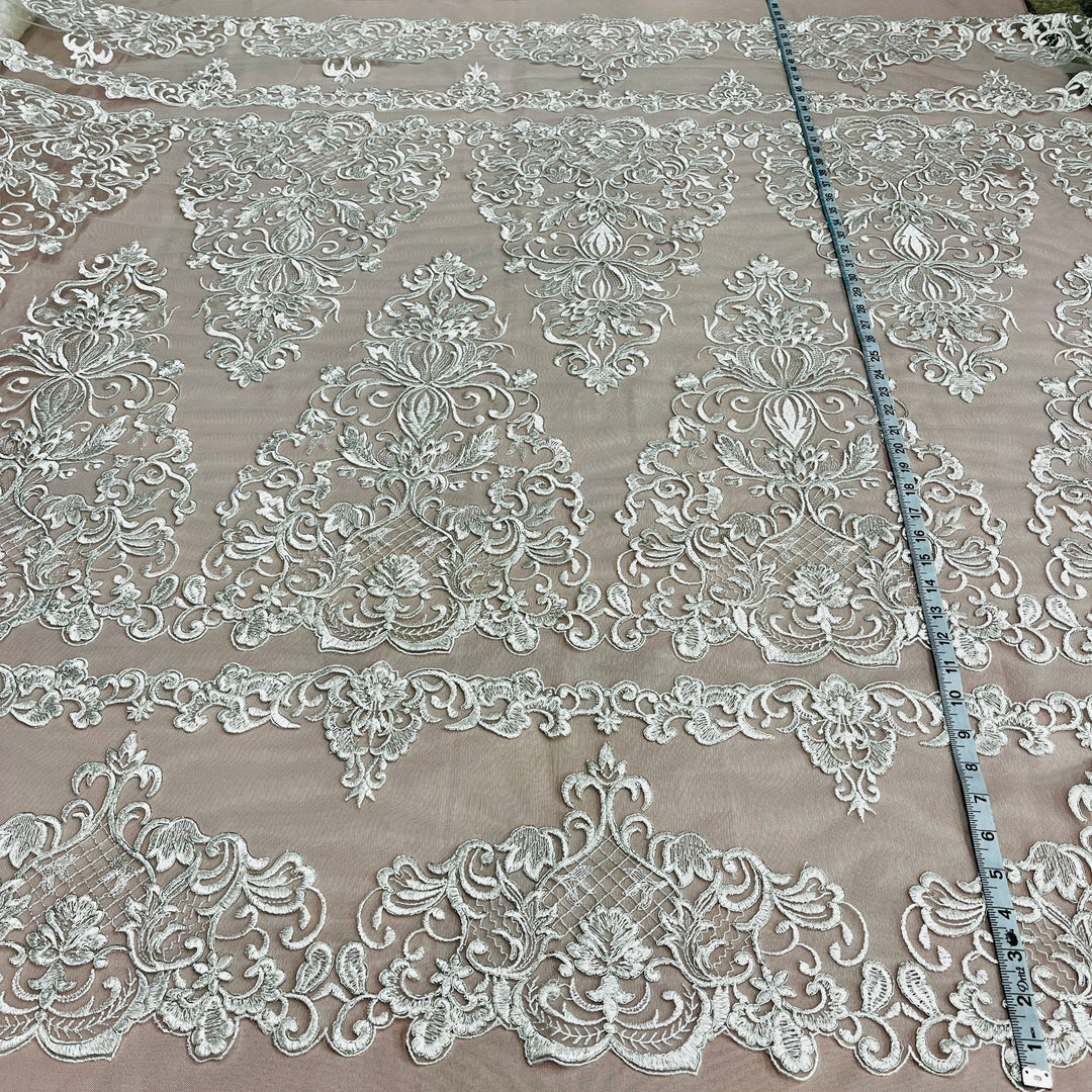 Corded Bridal Lace Fabric Embroidered on 100% Polyester Net Mesh | Lace USA