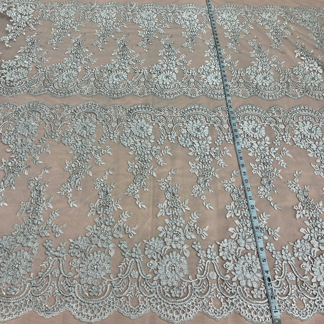 Corded Bridal Lace Fabric Embroidered on 100% Polyester Net Mesh | Lace USA