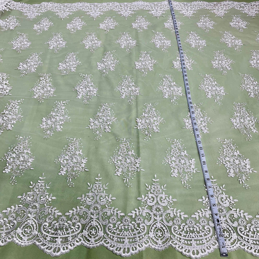 Corded Bridal Lace Fabric Embroidered on 100% Polyester Net Mesh | Lace USA