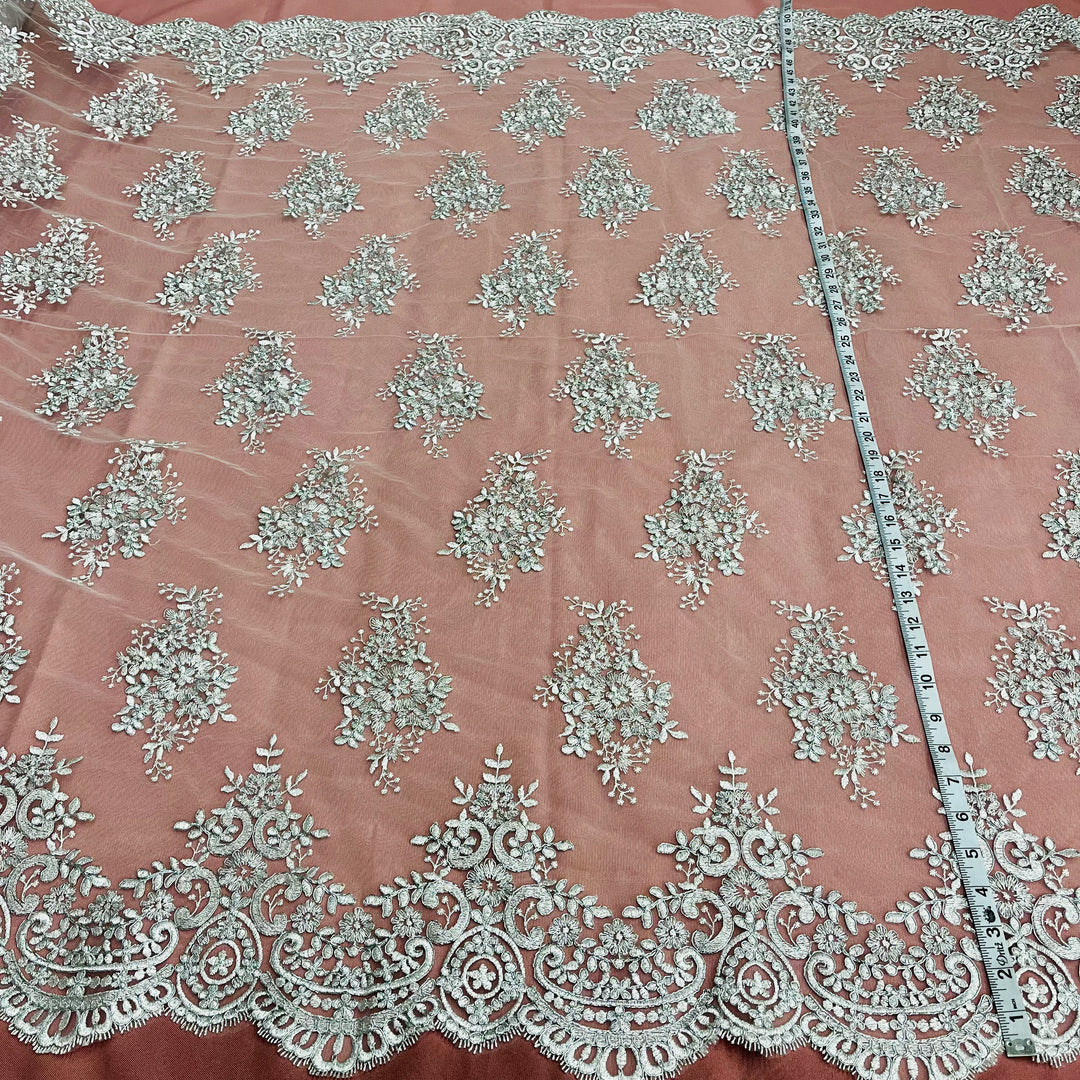 Corded Bridal Lace Fabric Embroidered on 100% Polyester Net Mesh | Lace USA