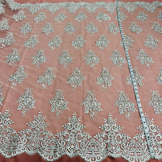 Corded Bridal Lace Fabric Embroidered on 100% Polyester Net Mesh | Lace USA