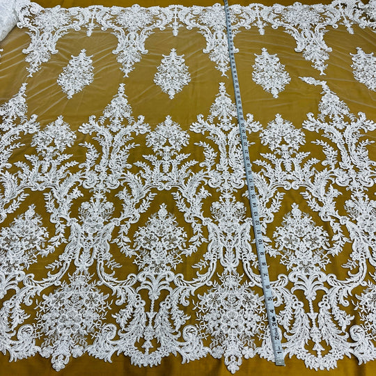 Corded Bridal Lace Fabric Embroidered on 100% Polyester Net Mesh | Lace USA