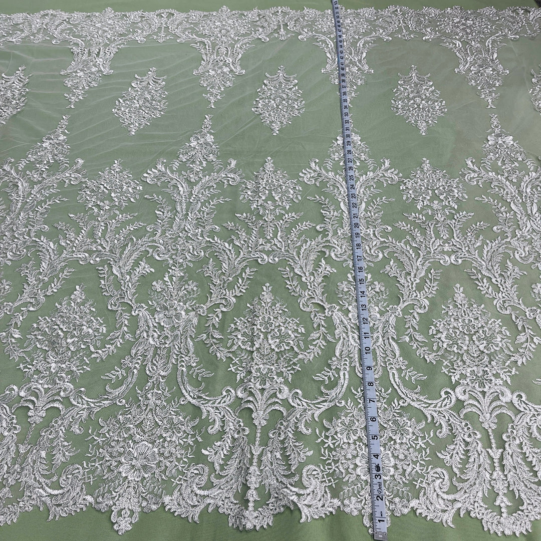 Corded Bridal Lace Fabric Embroidered on 100% Polyester Net Mesh | Lace USA