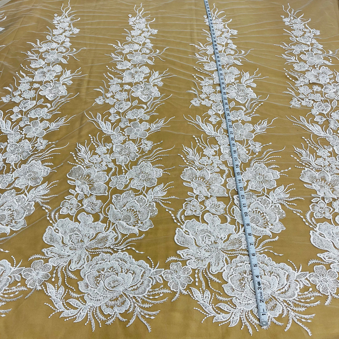 Beaded Lace Fabric Embroidered on 100% Polyester Net Mesh | Lace USA