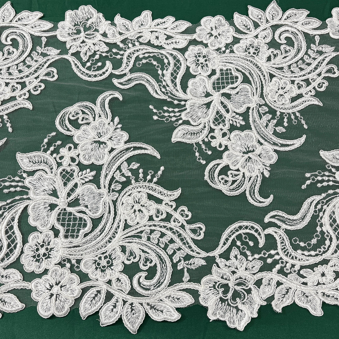 Corded Double Sided Lace Trimming Embroidered on 100% Polyester Net Mesh | Lace USA - 96962W/2