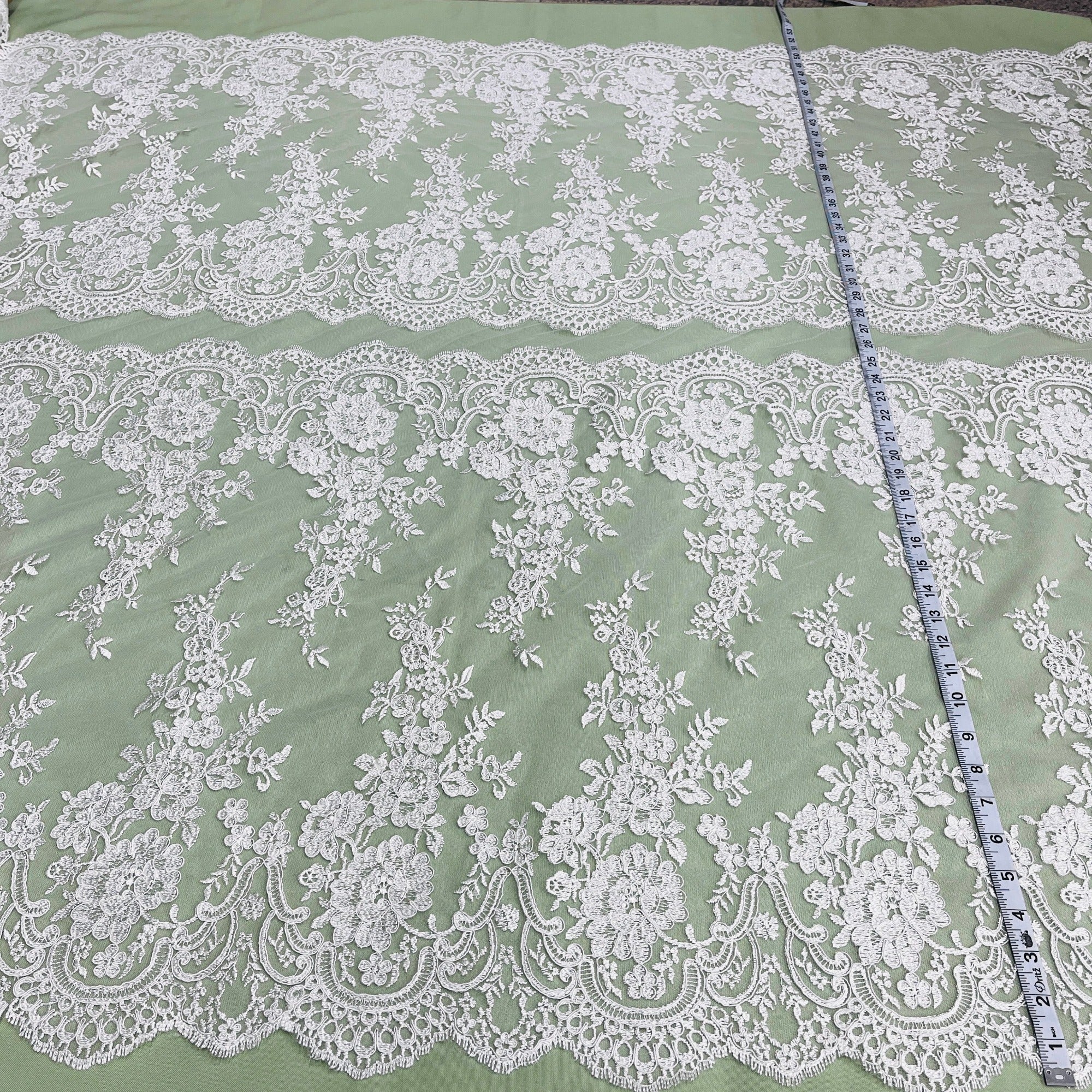 Corded Bridal Lace Fabric Embroidered on 100% Polyester Net Mesh | Lace USA