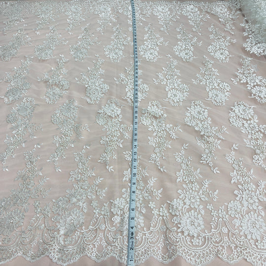 Corded Bridal Lace Fabric Embroidered on 100% Polyester Net Mesh | Lace USA