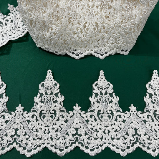 Beaded & Corded Lace Trimming Embroidered on 100% Polyester Organza | Lace USA - 97014W-HB