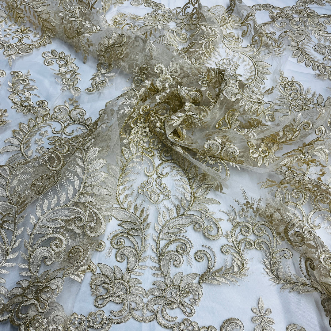 Corded Bridal Lace Fabric Embroidered on 100% Polyester Net Mesh | Lace USA