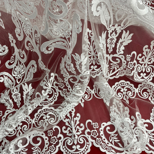 Corded Bridal Lace Fabric Embroidered on 100% Polyester Net Mesh | Lace USA