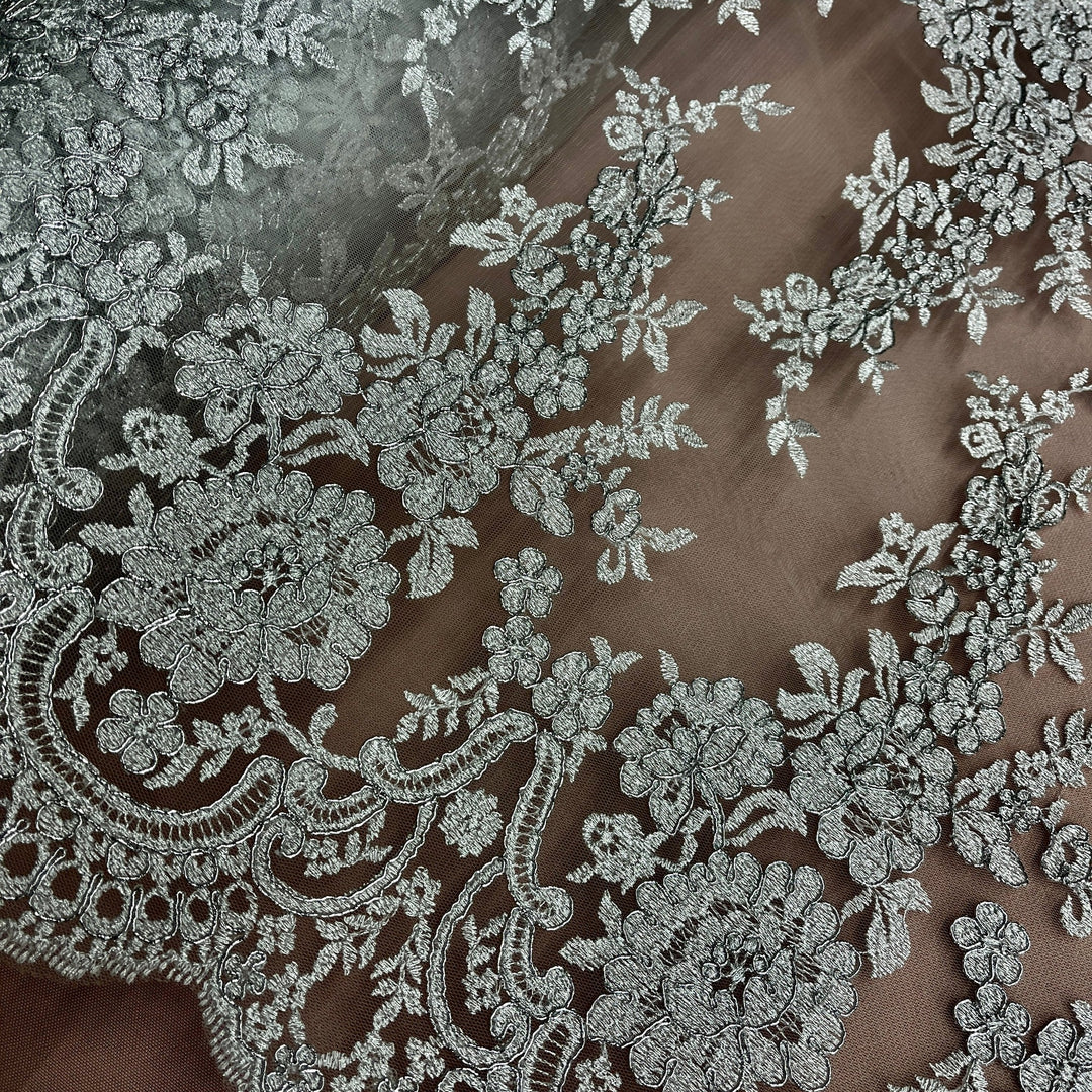 Corded Bridal Lace Fabric Embroidered on 100% Polyester Net Mesh | Lace USA