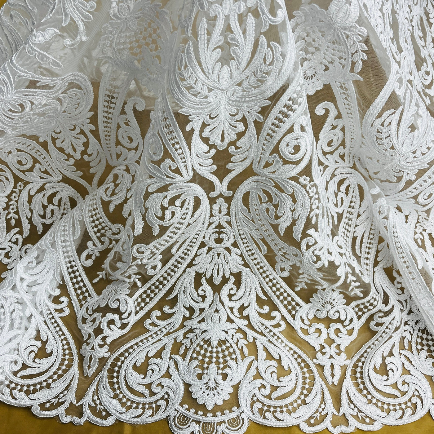 Corded Bridal Lace Fabric Embroidered on 100% Polyester Net Mesh | Lace USA