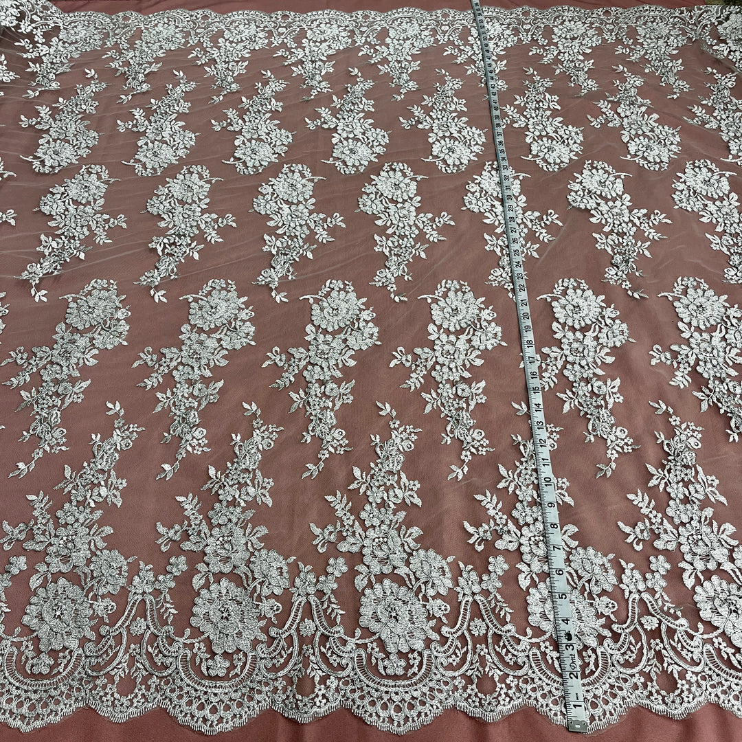 Corded Bridal Lace Fabric Embroidered on 100% Polyester Net Mesh | Lace USA