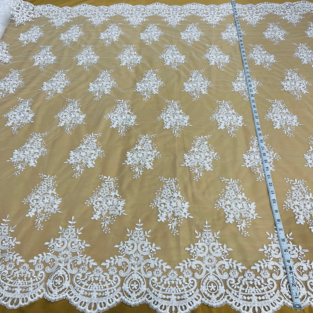 Corded Bridal Lace Fabric Embroidered on 100% Polyester Net Mesh | Lace USA