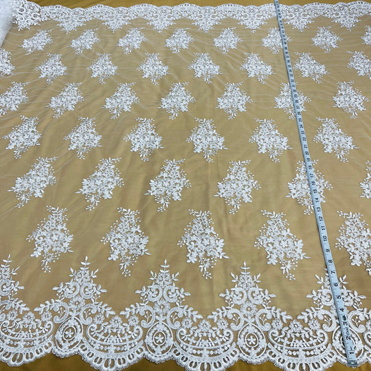 Corded Bridal Lace Fabric Embroidered on 100% Polyester Net Mesh | Lace USA