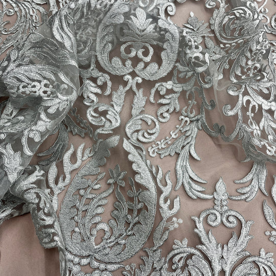 Corded Bridal Lace Fabric Embroidered on 100% Polyester Net Mesh | Lace USA