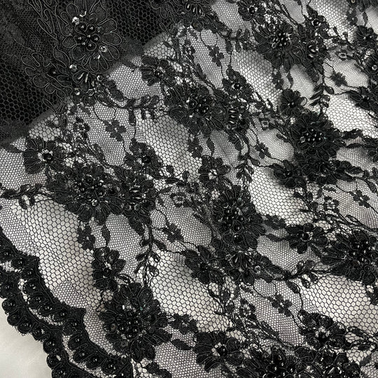 Beaded & Corded Lace Fabric Embroidered on 100% Polyester Net Mesh | Lace USA