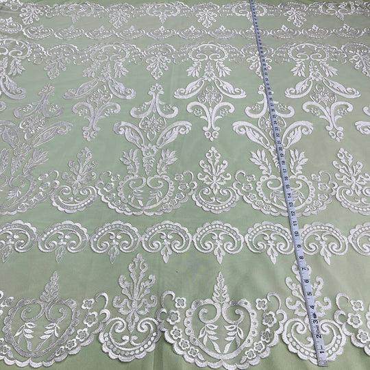 Corded Bridal Lace Fabric Embroidered on 100% Polyester Net Mesh | Lace USA