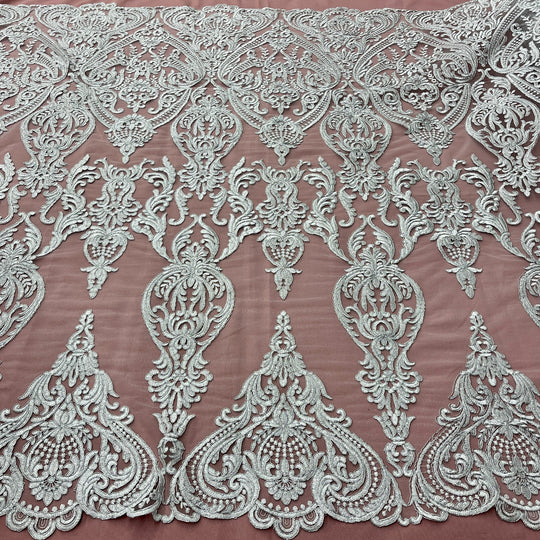 Corded Bridal Lace Fabric Embroidered on 100% Polyester Net Mesh | Lace USA