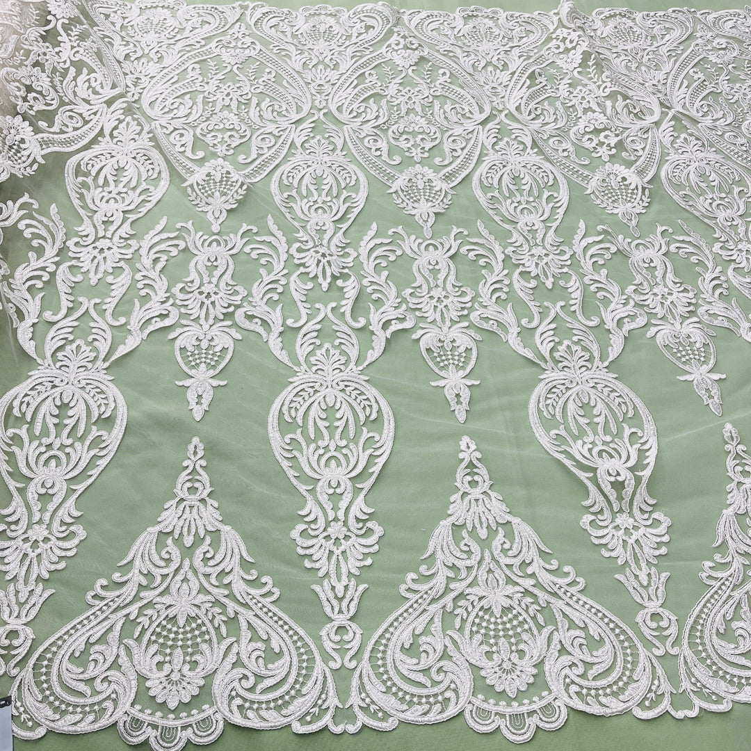 Corded Bridal Lace Fabric Embroidered on 100% Polyester Net Mesh | Lace USA