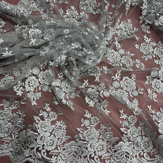 Corded Bridal Lace Fabric Embroidered on 100% Polyester Net Mesh | Lace USA