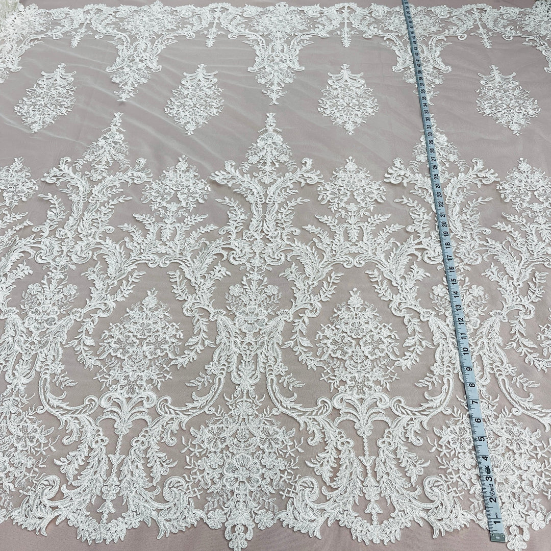 Corded Bridal Lace Fabric Embroidered on 100% Polyester Net Mesh | Lace USA