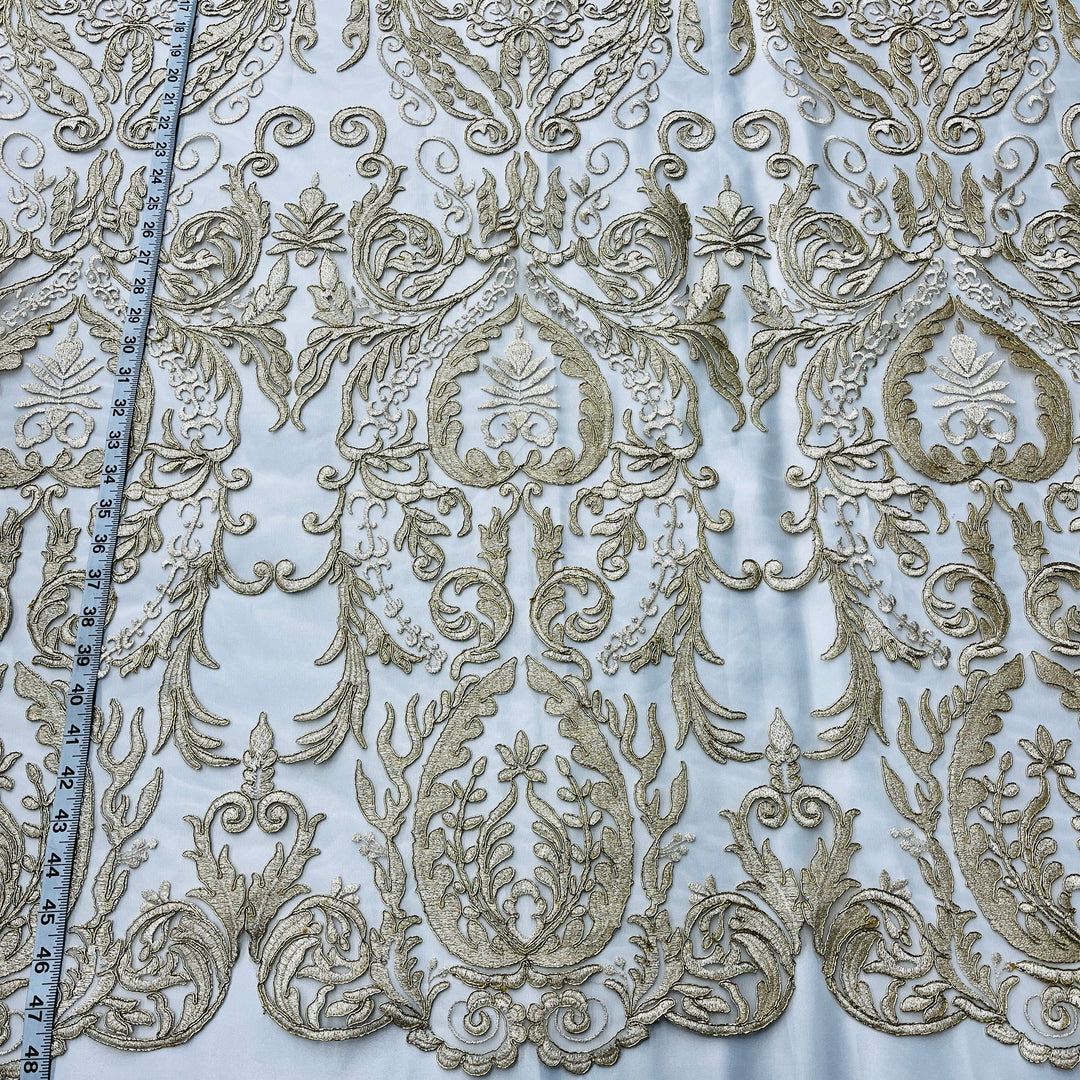 Corded Bridal Lace Fabric Embroidered on 100% Polyester Net Mesh | Lace USA