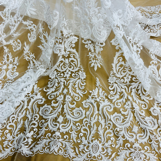 Beaded Lace Fabric Embroidered on 100% Polyester Net Mesh | Lace USA