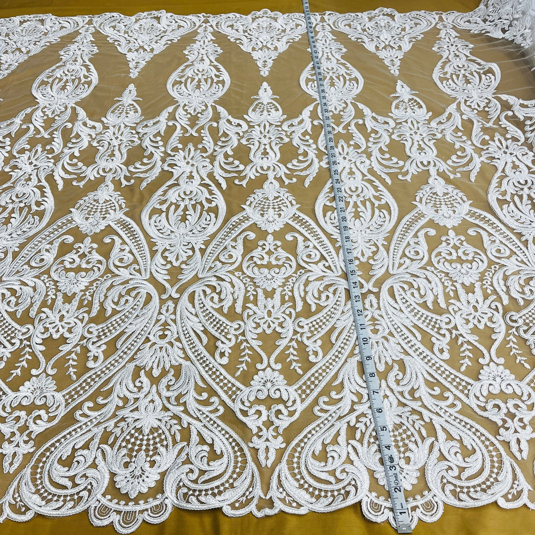 Corded Bridal Lace Fabric Embroidered on 100% Polyester Net Mesh | Lace USA