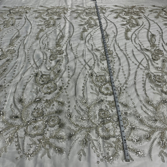 Beaded Lace Fabric Embroidered on 100% Polyester Net Mesh | Lace USA