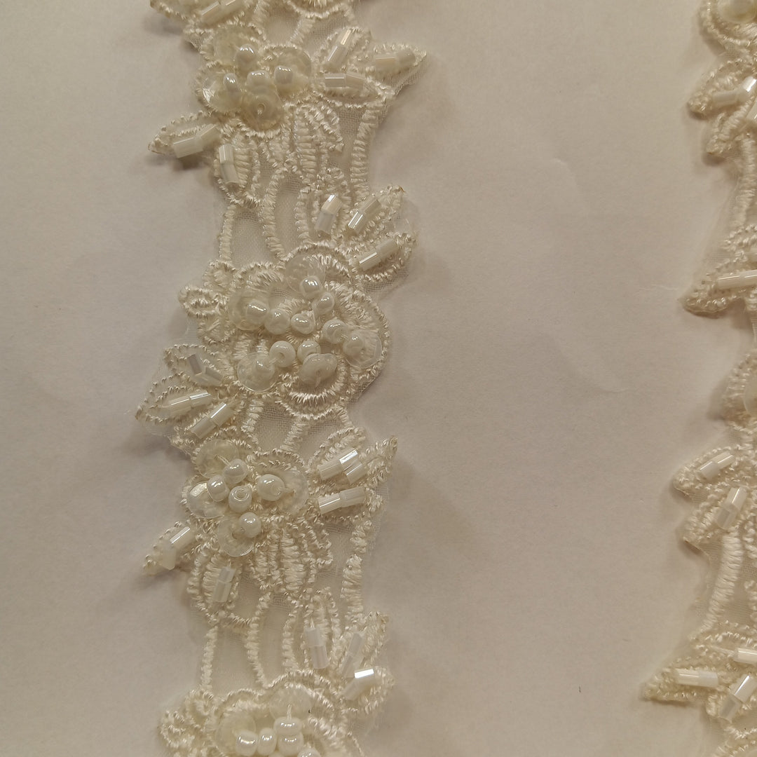 Embroidered Trimming with Heavy Beading on 100% Polyester Organza. Lace Usa