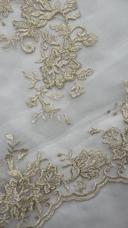 Corded Bridal Lace Fabric Embroidered on 100% Polyester Net Mesh | Lace USA