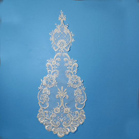 Beaded White Lace Medallion Applique Embroidered on 100% Polyester Organza . Lace Usa