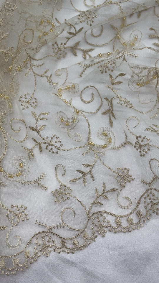 Beaded Lace Fabric Embroidered on 100% Polyester Net Mesh | Lace USA