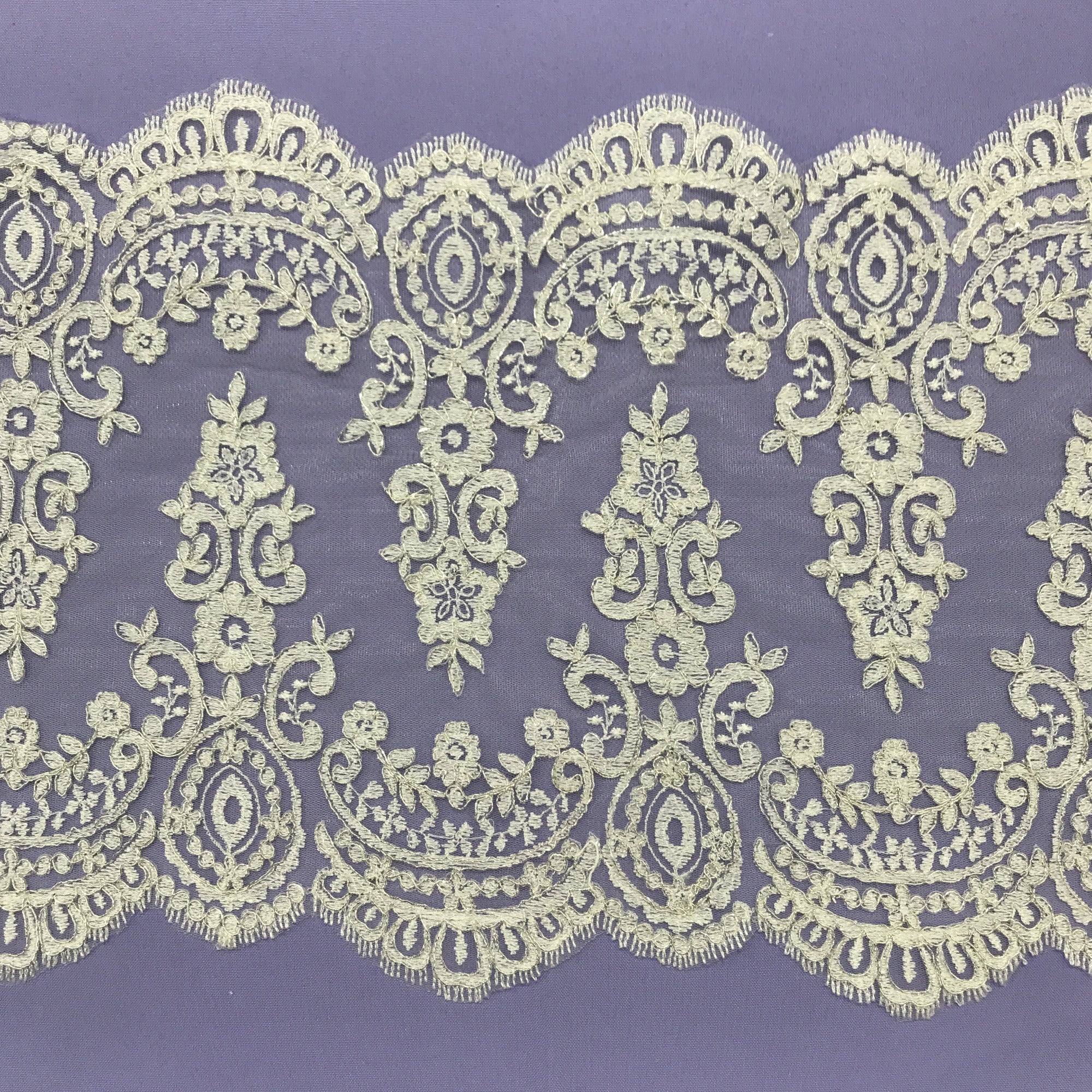 Double Sided, Corded & Embroidered Trimming on Mesh Net. Lace Usa