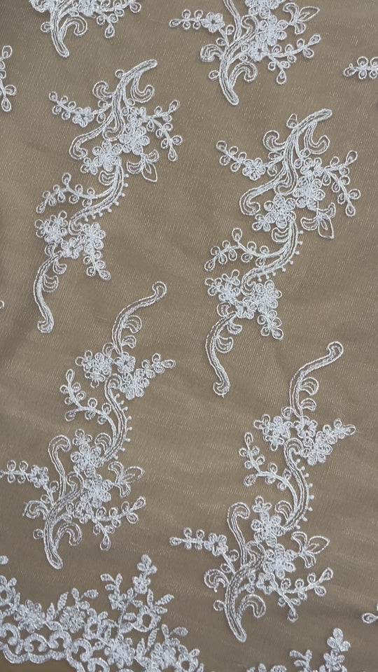 Corded Bridal Lace Fabric Embroidered on 100% Polyester Net Mesh | Lace USA