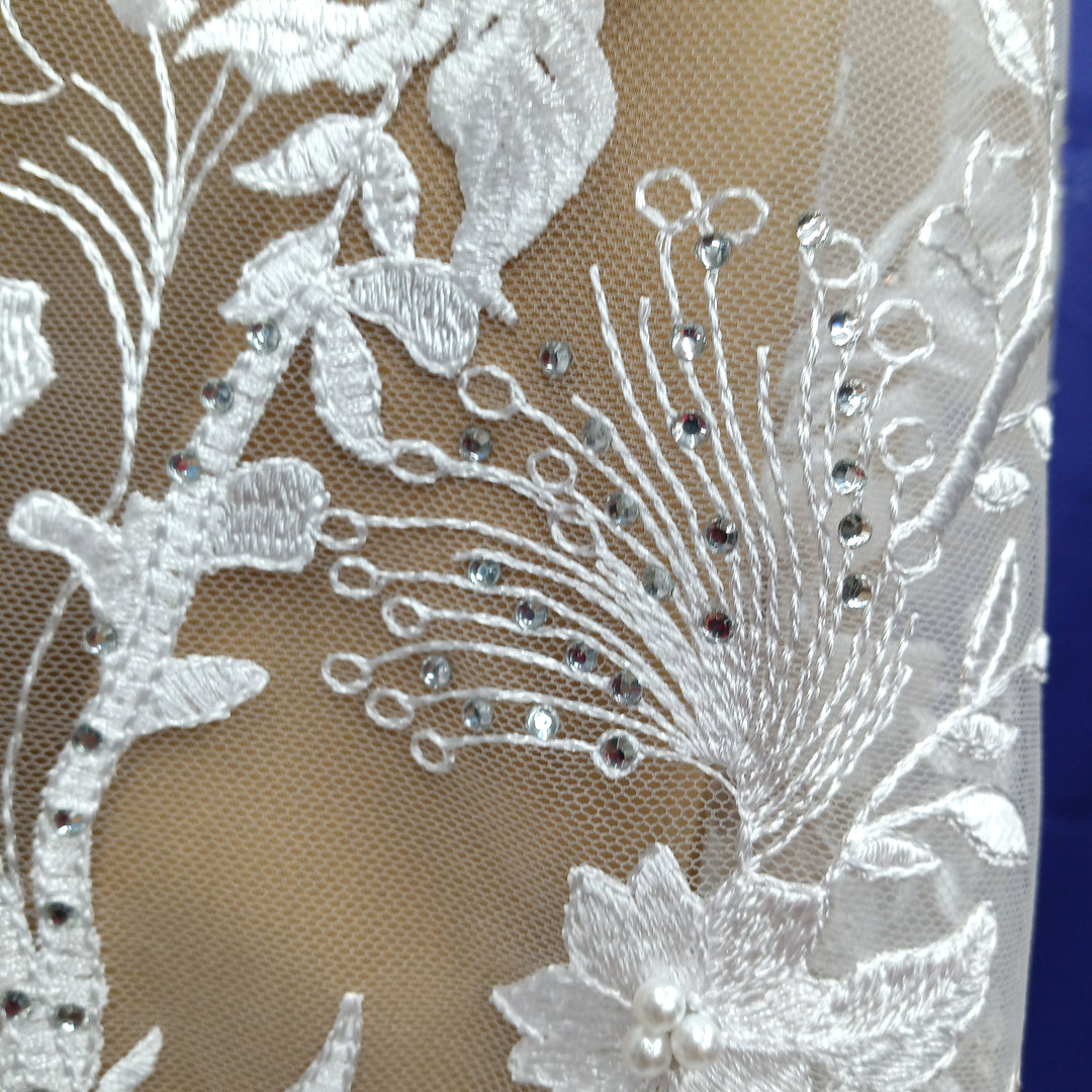 Beaded 3D Floral Lace Fabric offers Embroidered on 100% Polyester Net Mesh | Lace USA