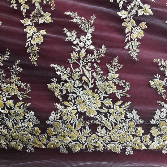 Embroidered & Heavily Beaded Fabric on net.  Sold by the yard.  Lace Usa