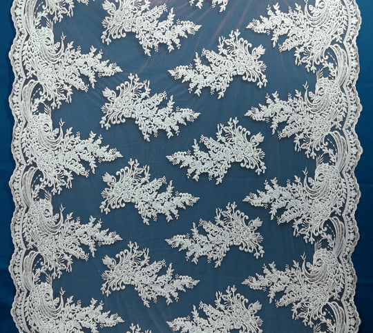 Corded & Beaded Bridal Lace Fabric Embroidered on 100% Polyester Net Mesh. Lace Usa