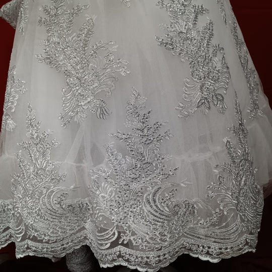 Corded & Beaded Bridal Lace Fabric Embroidered on 100% Polyester Net Mesh. Lace Usa